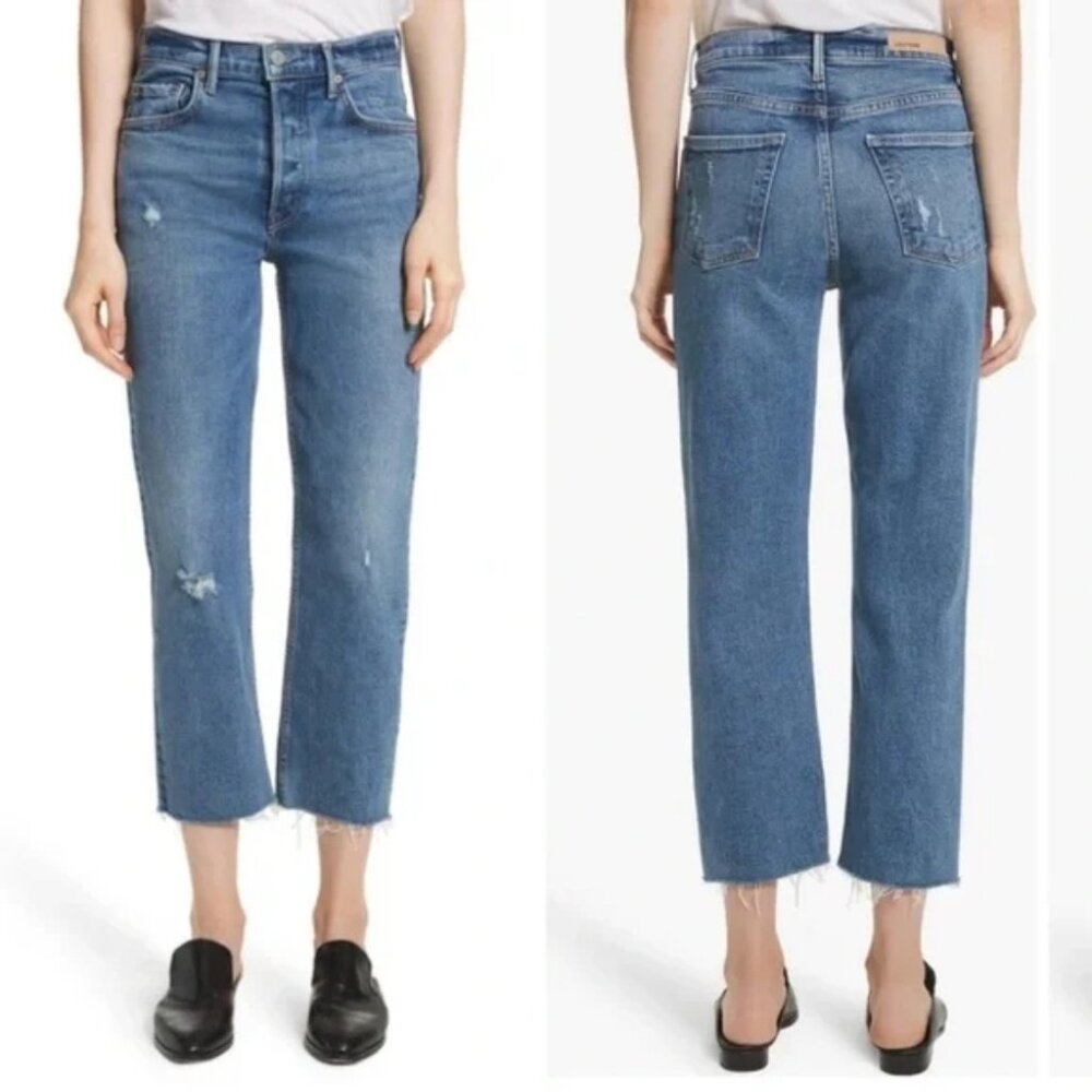 GRLFRND Helena Distressed Rigid High Waist Straight Jeans In Sixpence Size 25